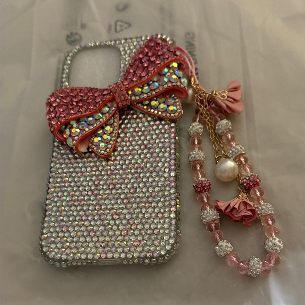 Rhinestone Pink Bow Phone Case